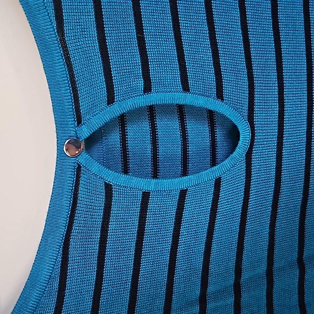 White House Black Market Women's Size Large Top NWT Stripes Teal - Picture 4 of 6